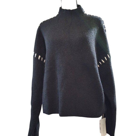 Commence Shift the Focus Black Mock Neck Sweater White Whip Stitch Accents M - Picture 1 of 6